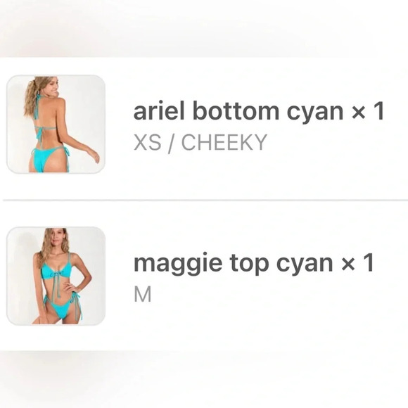 NWT OneOne Swimwear Bikini SET Cyan Blue Maggie Ariel Cheeky Medium Small NEW - Picture 3 of 5